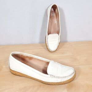Stuart Weitzman Sz 9.5 M Geek White Patent Leather Espadrilles Loafers Braided
